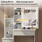 4-Drawer Makeup Organizer Vanity Table Set with LED-lit Mirror Dresser