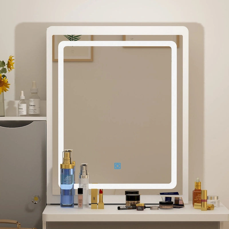 4-Drawer Makeup Organizer Vanity Table Set with LED-lit Mirror Dresser