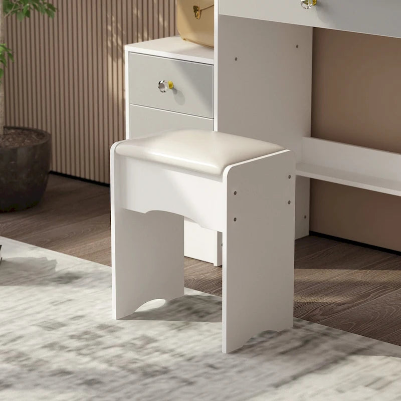 4-Drawer Makeup Organizer Vanity Table Set with LED-lit Mirror Dresser