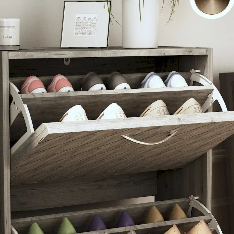 FUFU&GAGA Freestanding 2 Flip Drawers Shoe Cabinet Storage Organizer