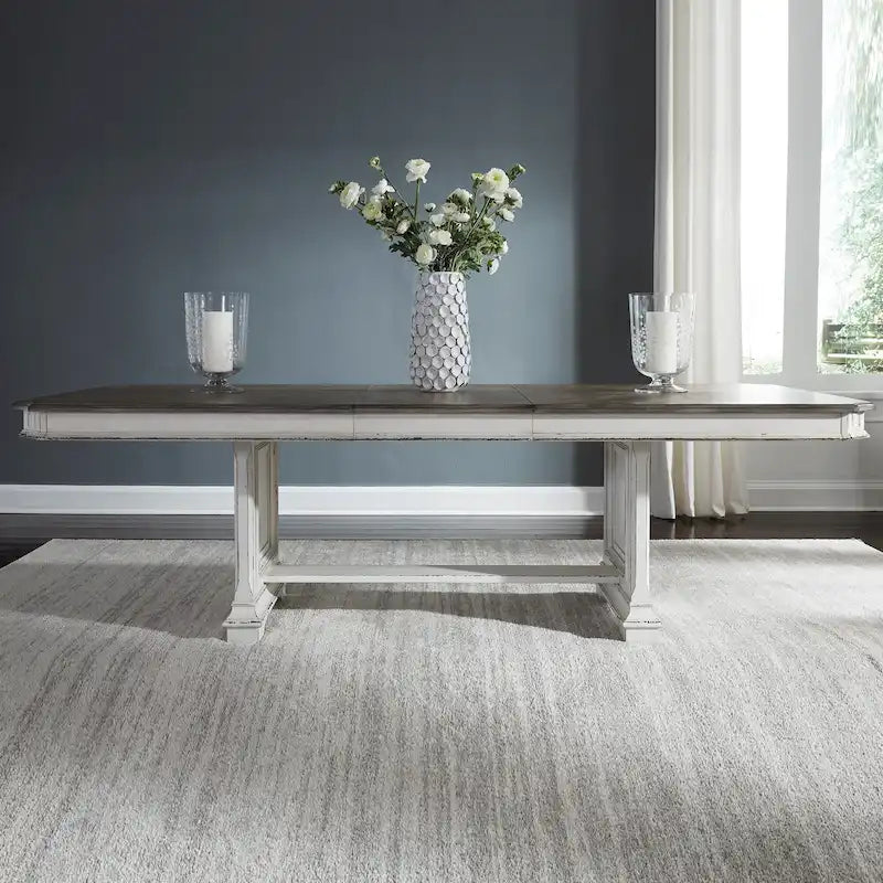 Abbey Park Weathered Brown & Antique White Trestle Table