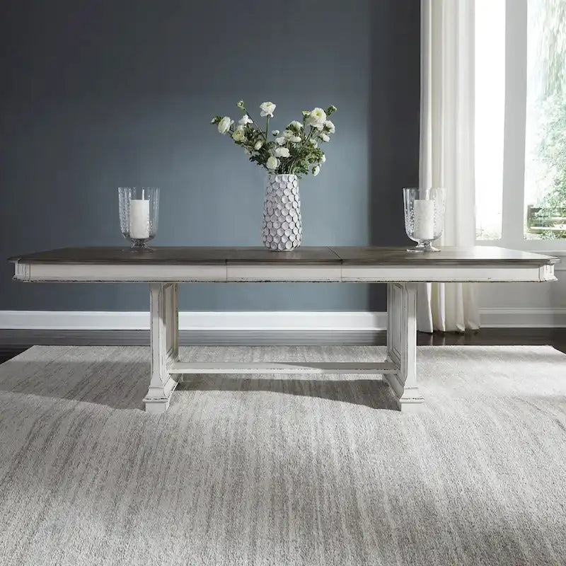 Abbey Park Weathered Brown & Antique White Trestle Table