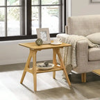 Roundhill Furniture Arona Mid-Century Modern Wood End Table with Shelf