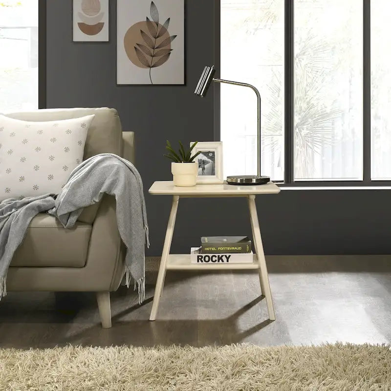 Roundhill Furniture Arona Mid-Century Modern Wood End Table with Shelf