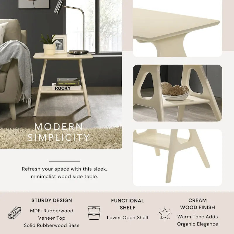 Roundhill Furniture Arona Mid-Century Modern Wood End Table with Shelf