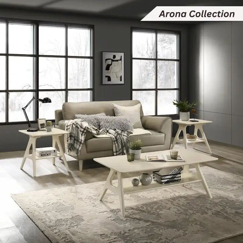 Roundhill Furniture Arona Mid-Century Modern Wood End Table with Shelf