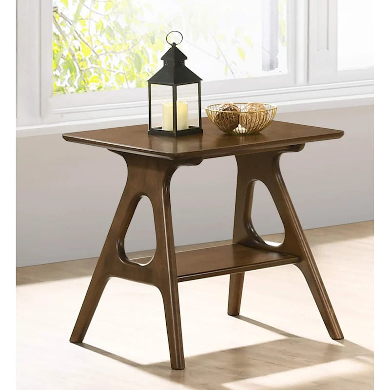 Roundhill Furniture Arona Mid-Century Modern Wood End Table with Shelf