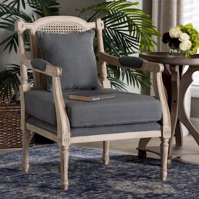 Clemence French Provincial Fabric Upholstered Wood Armchair