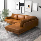 Hannah Mid-Century Modern Living Room Top Leather Corner Sectional Couch in Cognac Tan