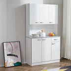 HOMCOM 71 Freestanding Kitchen Buffet Hutch Cupboard with 6 Doors, 3 Adjustable Shelves, and 1 Drawer, White