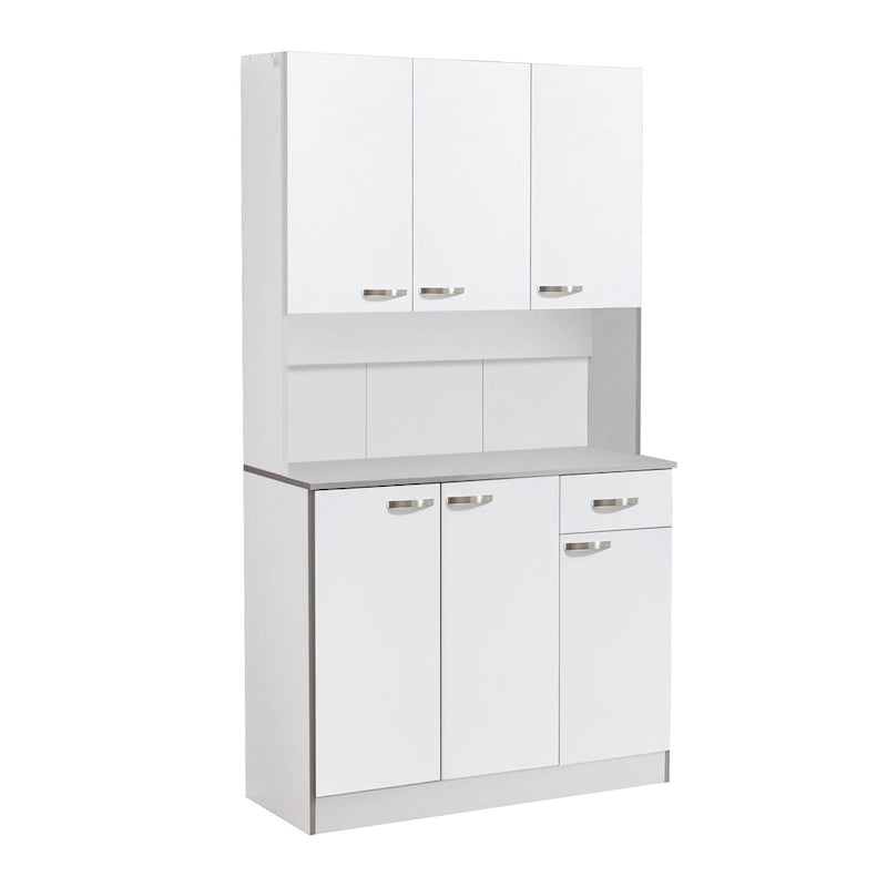 HOMCOM 71 Freestanding Kitchen Buffet Hutch Cupboard with 6 Doors, 3 Adjustable Shelves, and 1 Drawer, White