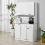 HOMCOM 71 Freestanding Kitchen Buffet Hutch Cupboard with 6 Doors, 3 Adjustable Shelves, and 1 Drawer, White
