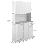 HOMCOM 71 Freestanding Kitchen Buffet Hutch Cupboard with 6 Doors, 3 Adjustable Shelves, and 1 Drawer, White
