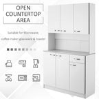 HOMCOM 71 Freestanding Kitchen Buffet Hutch Cupboard with 6 Doors, 3 Adjustable Shelves, and 1 Drawer, White