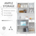 HOMCOM 71 Freestanding Kitchen Buffet Hutch Cupboard with 6 Doors, 3 Adjustable Shelves, and 1 Drawer, White