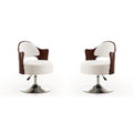 Manhattan Comfort Bopper White and Polished Chrome Faux Leather Adjustable Height Swivel Accent Chair (Set of 2)