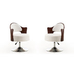 Manhattan Comfort Bopper White and Polished Chrome Faux Leather Adjustable Height Swivel Accent Chair (Set of 2)