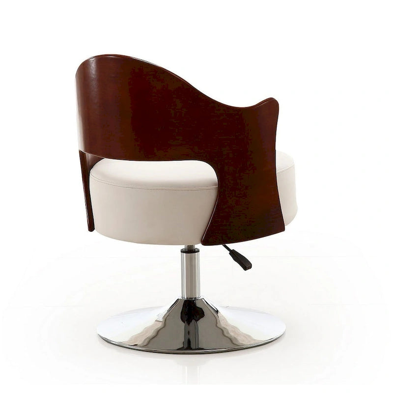 Manhattan Comfort Bopper White and Polished Chrome Faux Leather Adjustable Height Swivel Accent Chair (Set of 2)