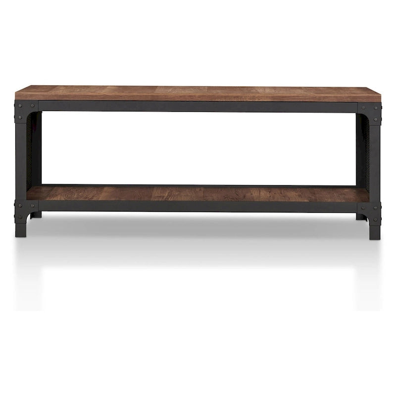 Maua Rustic Reclaimed Oak Metal Storage Entryway Bench by Furniture of America