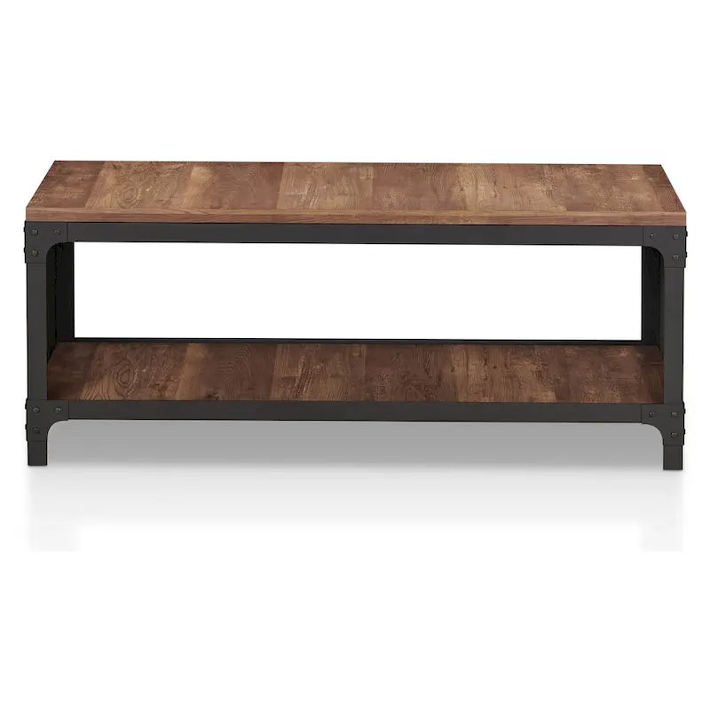 Maua Rustic Reclaimed Oak Metal Storage Entryway Bench by Furniture of America