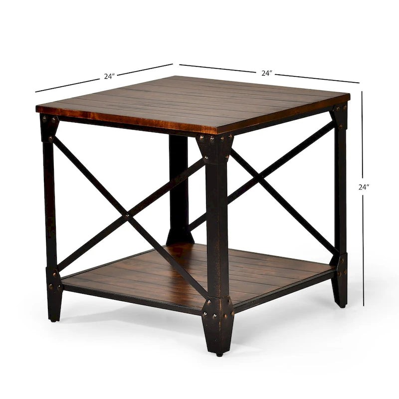 Steve Silver Fischer Solid Wood and Iron Rustic Square Side Table