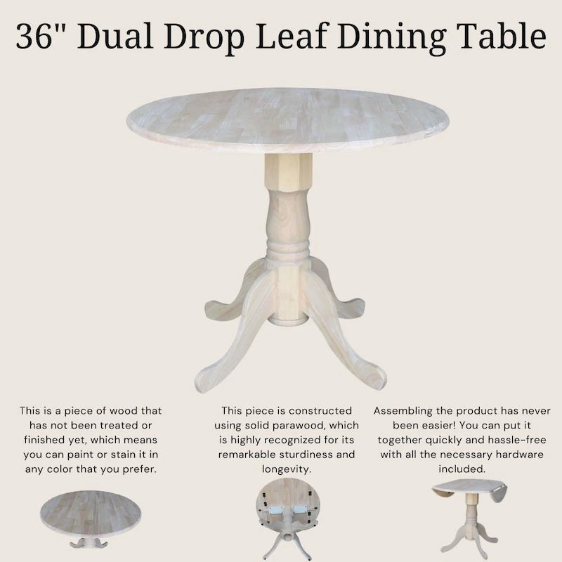 International Concepts Solid Wood Round 36-inch Drop-leaf Dining Table - Unfinished