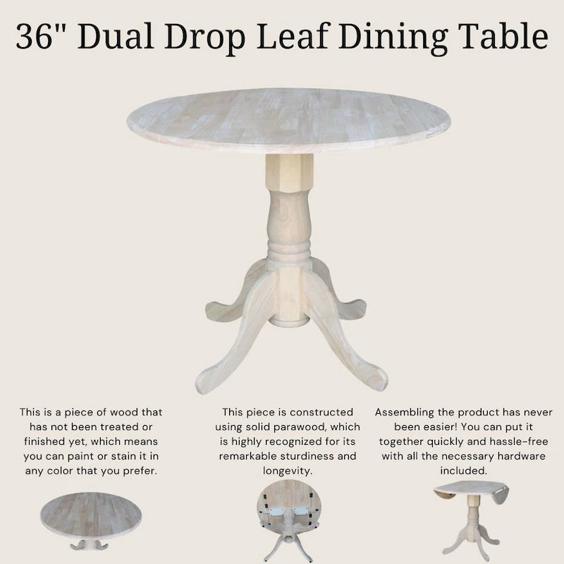 International Concepts Solid Wood Round 36-inch Drop-leaf Dining Table - Unfinished