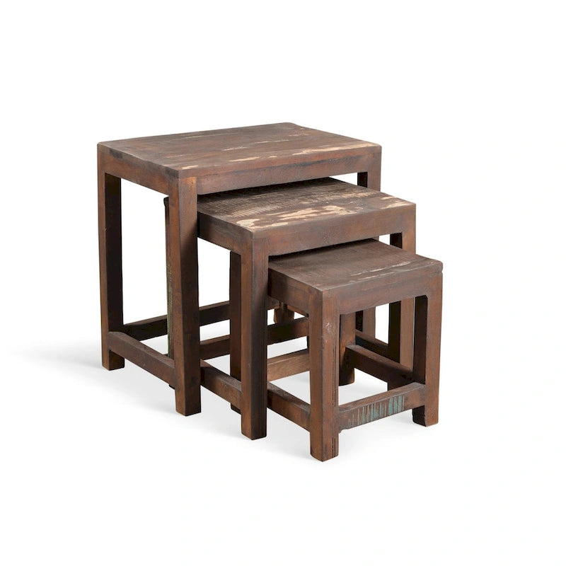 Handmade Old Reclaimed Wood Nesting Tables, Set of 3 (India) - 20 x 16 x 24
