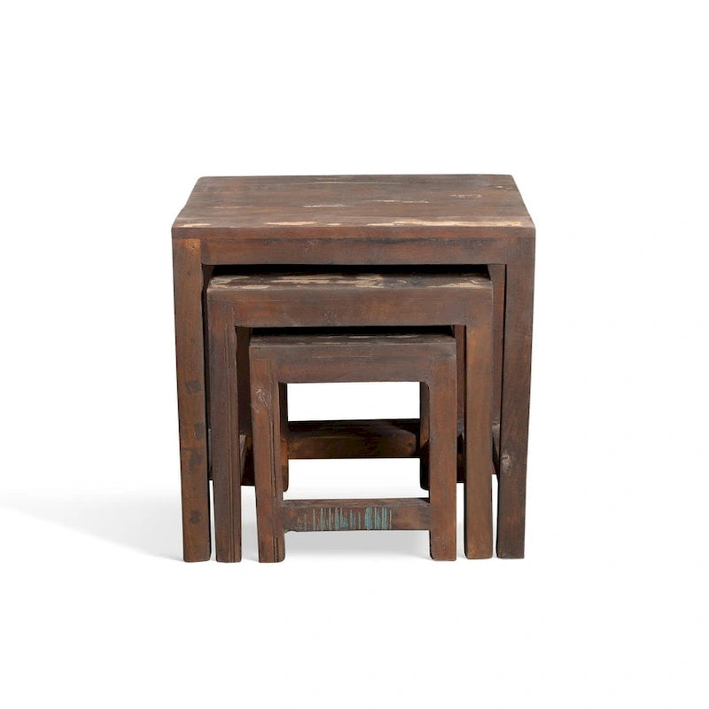 Handmade Old Reclaimed Wood Nesting Tables, Set of 3 (India) - 20 x 16 x 24