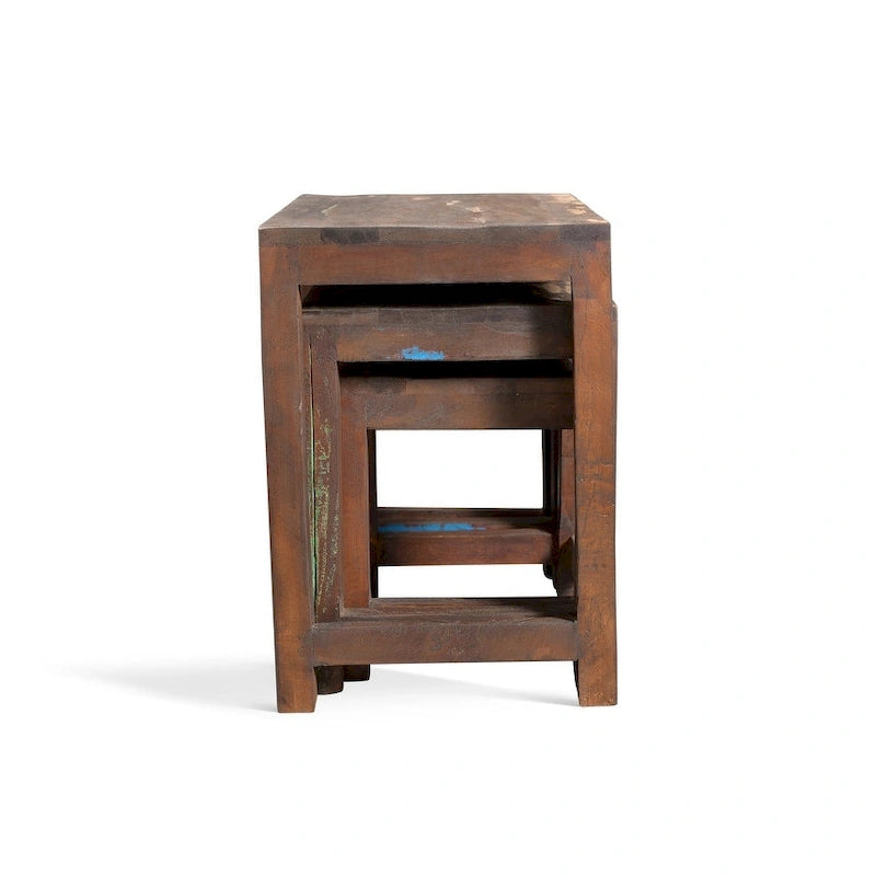 Handmade Old Reclaimed Wood Nesting Tables, Set of 3 (India) - 20 x 16 x 24