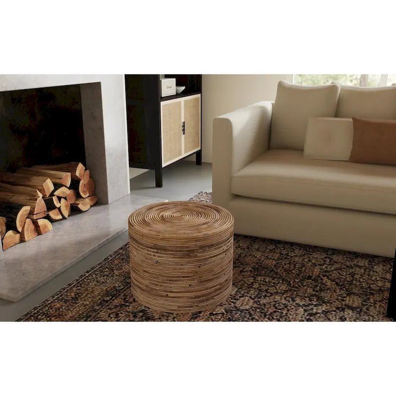 Natural Round Rattan Ottoman Stool by East at Main - 19x19x14.2