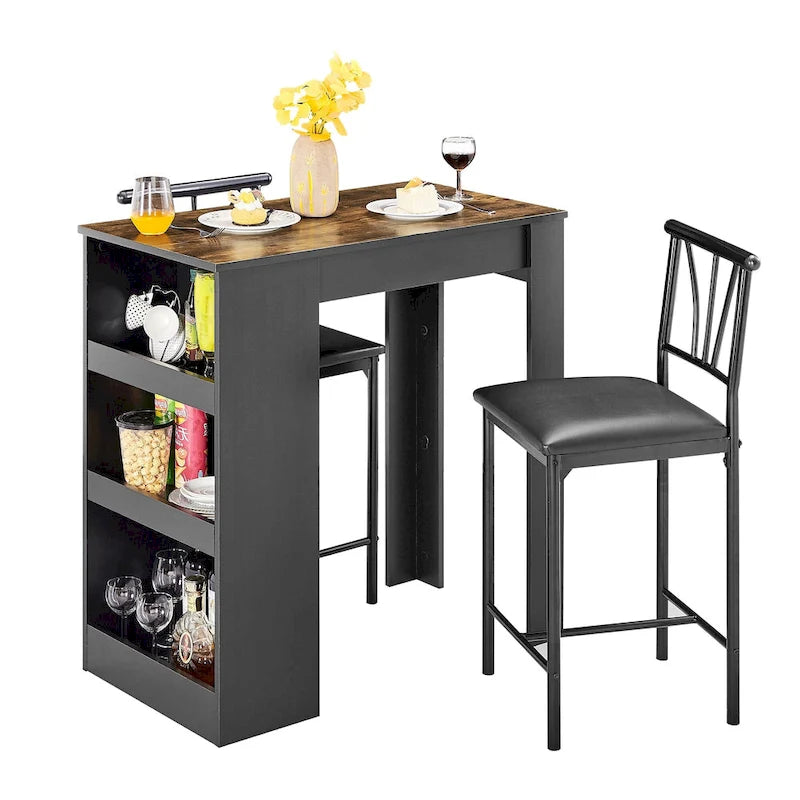 3-Piece Dining Table Set, Counter Height Dining Table Set for 2, Compact Kitchen Table Set