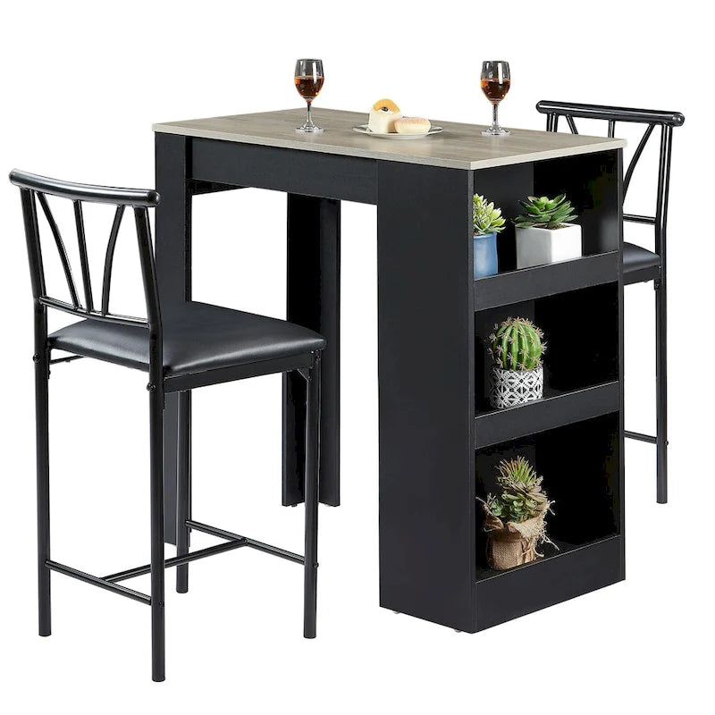 3-Piece Dining Table Set, Counter Height Dining Table Set for 2, Compact Kitchen Table Set