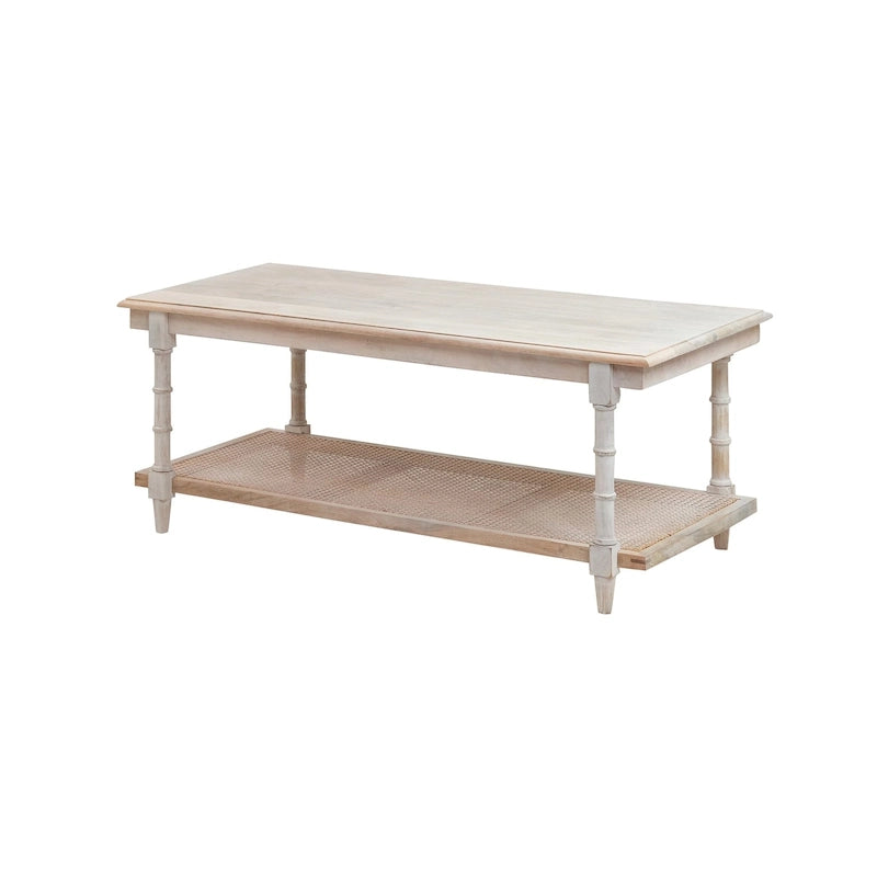 Carolina Living Chesterfield Wood & Cane Coffee Table - Whitewash