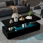 Modern Stylish Coffee Table with 16 Colors LED Lights, Double-Layer Design for Living Room