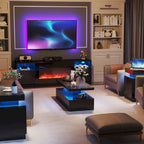Modern Stylish Coffee Table with 16 Colors LED Lights, Double-Layer Design for Living Room
