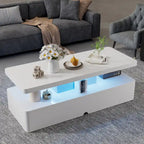 Modern Stylish Coffee Table with 16 Colors LED Lights, Double-Layer Design for Living Room