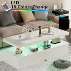 Modern Stylish Coffee Table with 16 Colors LED Lights, Double-Layer Design for Living Room