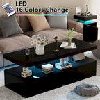 Modern Stylish Coffee Table with 16 Colors LED Lights, Double-Layer Design for Living Room