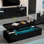 Modern Stylish Coffee Table with 16 Colors LED Lights, Double-Layer Design for Living Room
