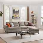 4 Seater L Shaped Reversible Nailed Sectional Sofa with Storage Ottoman