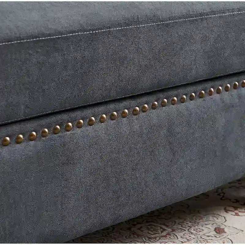 4 Seater L Shaped Reversible Nailed Sectional Sofa with Storage Ottoman