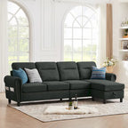 4 Seater L Shaped Reversible Nailed Sectional Sofa with Storage Ottoman