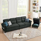 4 Seater L Shaped Reversible Nailed Sectional Sofa with Storage Ottoman