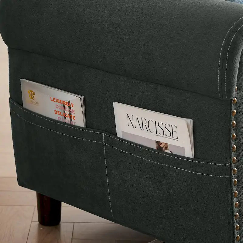 4 Seater L Shaped Reversible Nailed Sectional Sofa with Storage Ottoman