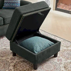 4 Seater L Shaped Reversible Nailed Sectional Sofa with Storage Ottoman