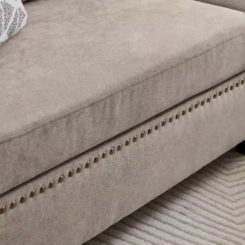 4 Seater L Shaped Reversible Nailed Sectional Sofa with Storage Ottoman