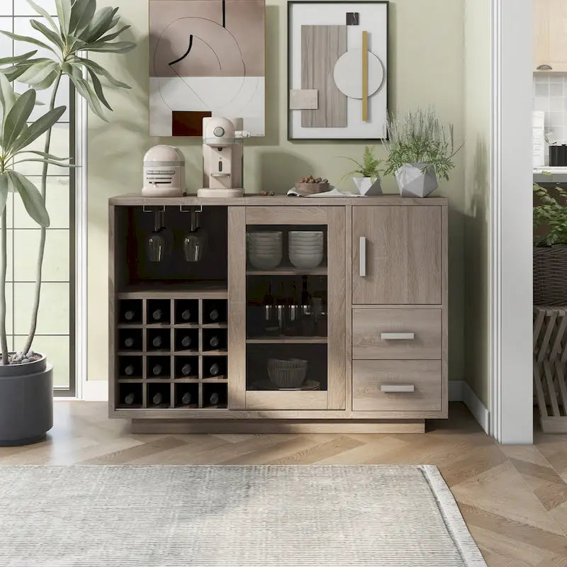 Furniture of America Modern Wooden Dining Buffet with Storage Shelves and Drawers, Kitchen Sideboard Organizer for Dining Room