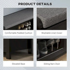 HOMCOM Entryway Shoe Bench Storage Ottoman with Adjustable Shelving, 6 Compartments, and Padded Seat, White/Grey