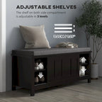 HOMCOM Entryway Shoe Bench Storage Ottoman with Adjustable Shelving, 6 Compartments, and Padded Seat, White/Grey